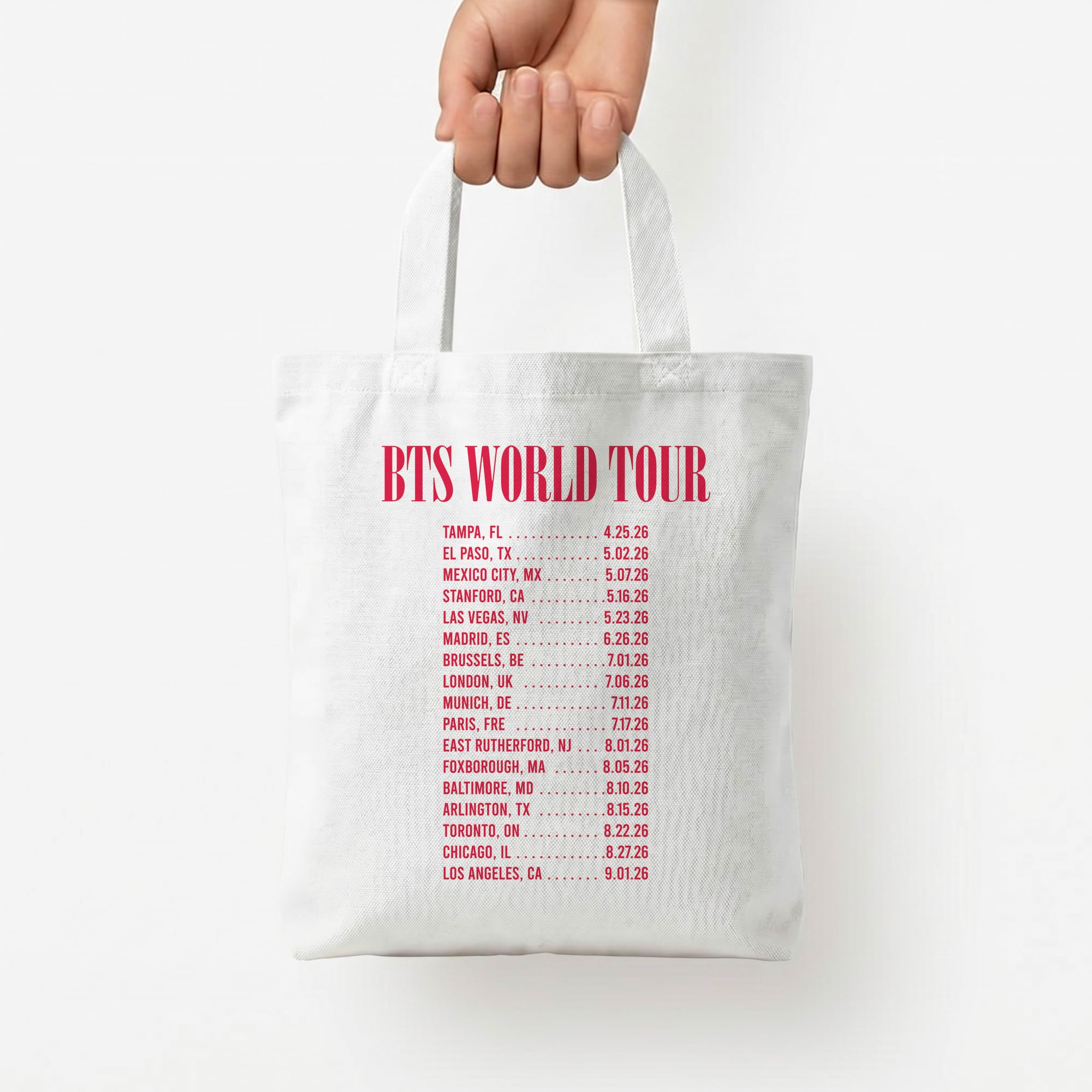K-Pop Band World Tour List 2026 Tote Bag — White / Small