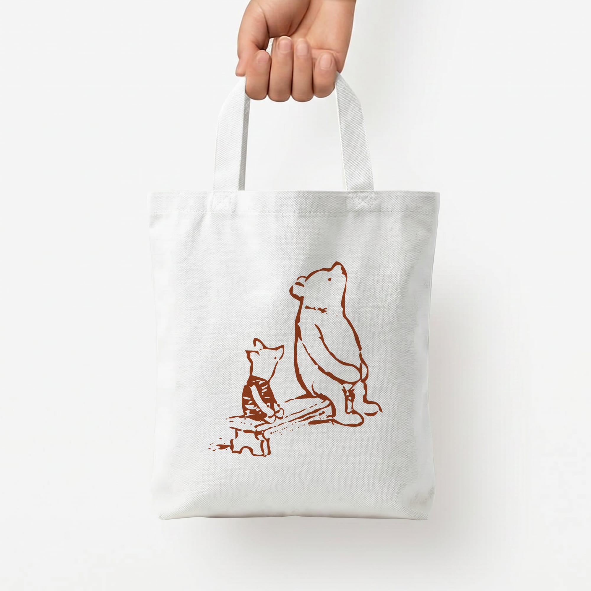 Winnie & Pig Tote Bag — White / Small