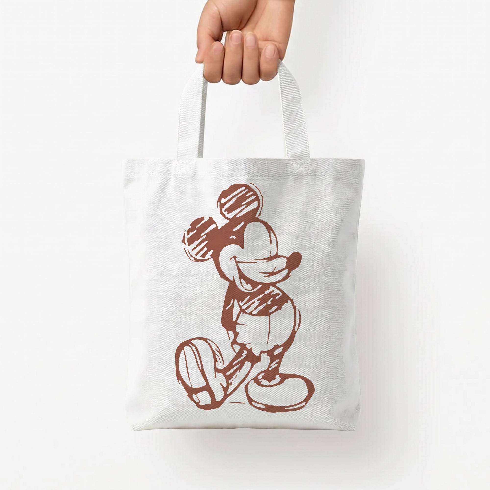 Sketched Mouse Outline Beige  Tote Bag — White / Small
