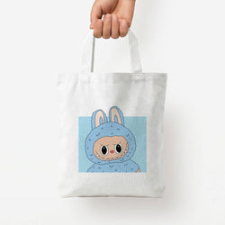 Cute Blue Notebook Monster Tote Bag — White / Small