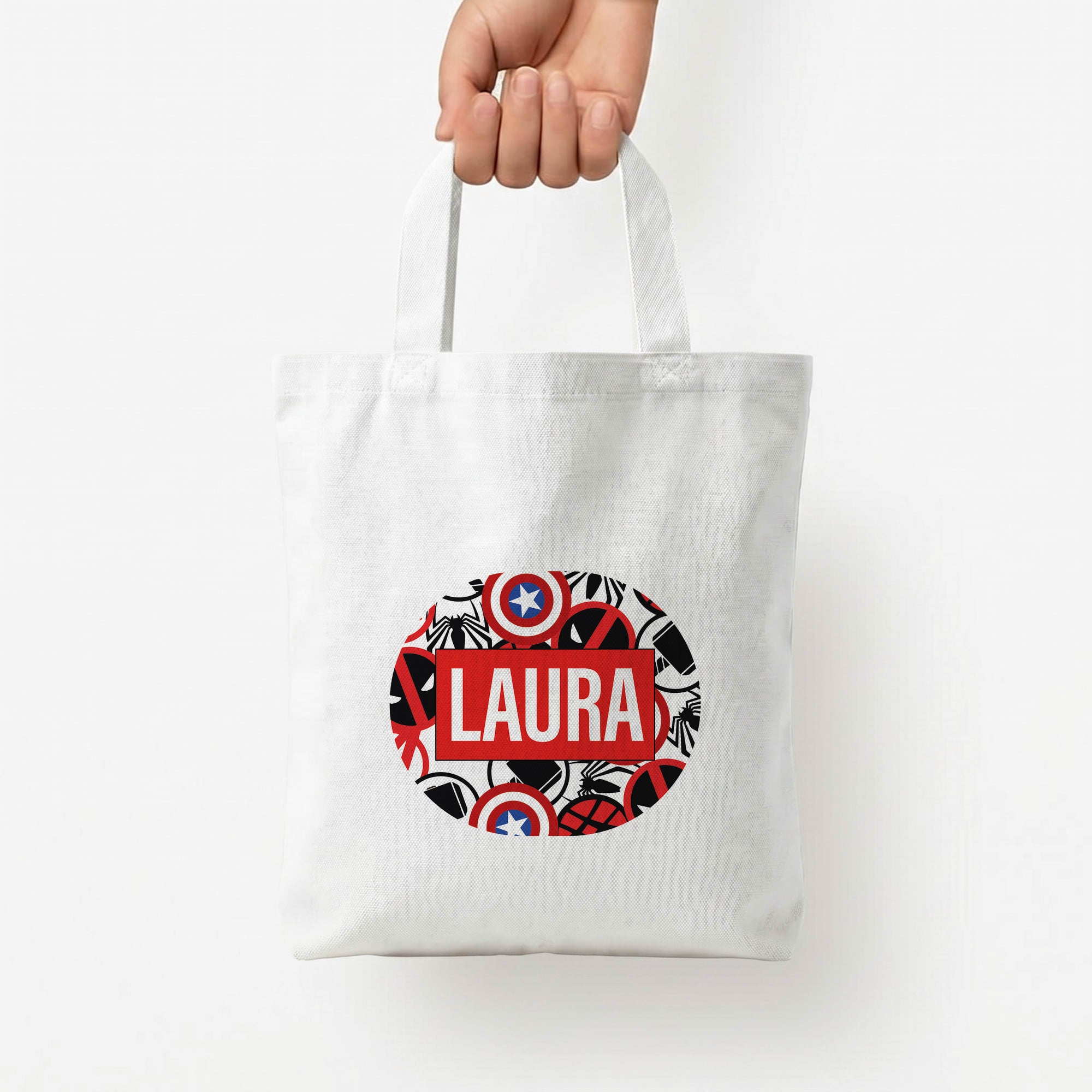 Collage - Personalised Superhero Comic Tote Bag — White / Small