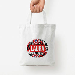 Collage - Personalised Superhero Comic Tote Bag — White / Small