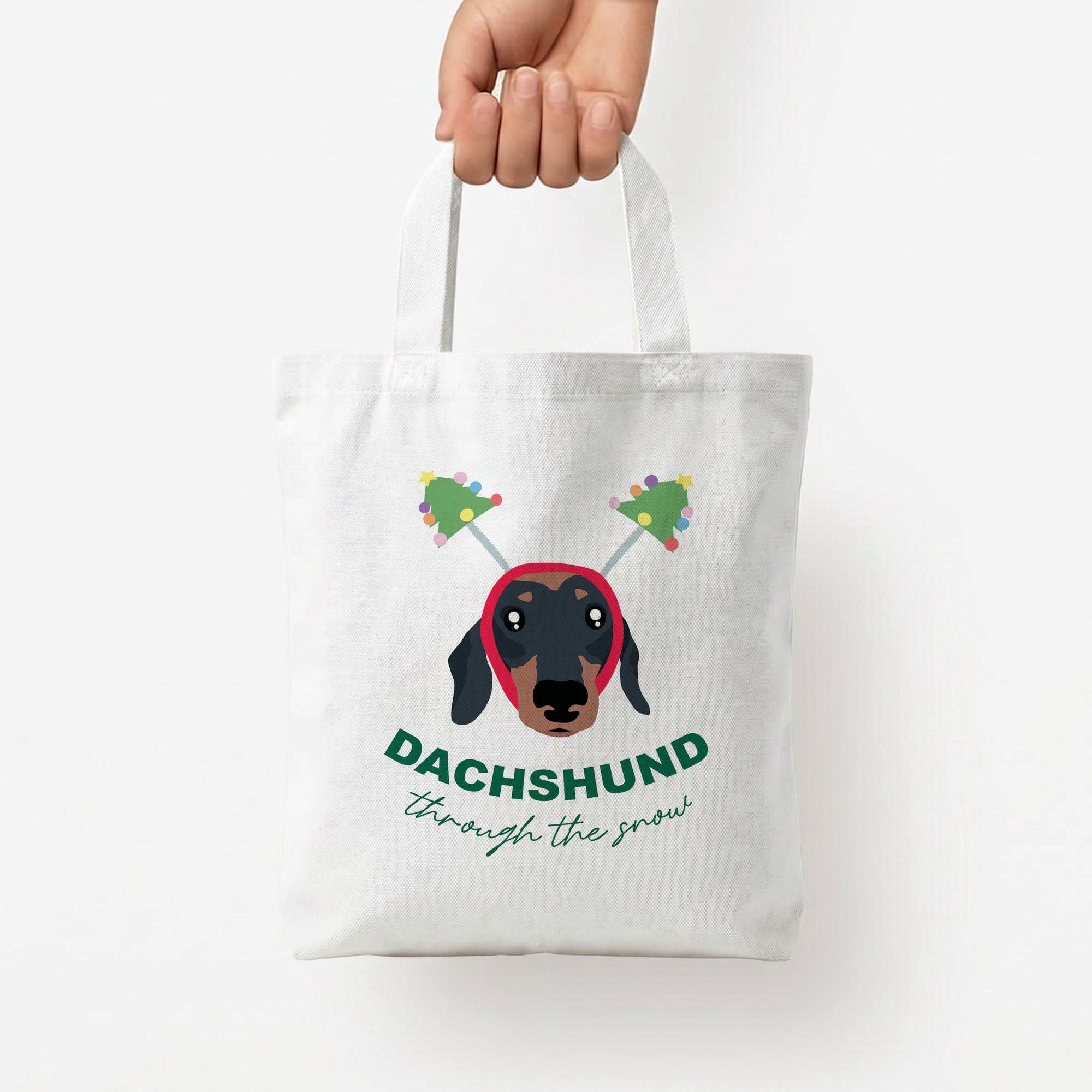 Dachshund Through The Snow Tote Bag — White / Small