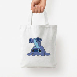 Cute Blue Alien Handstand Tote Bag — White / Small