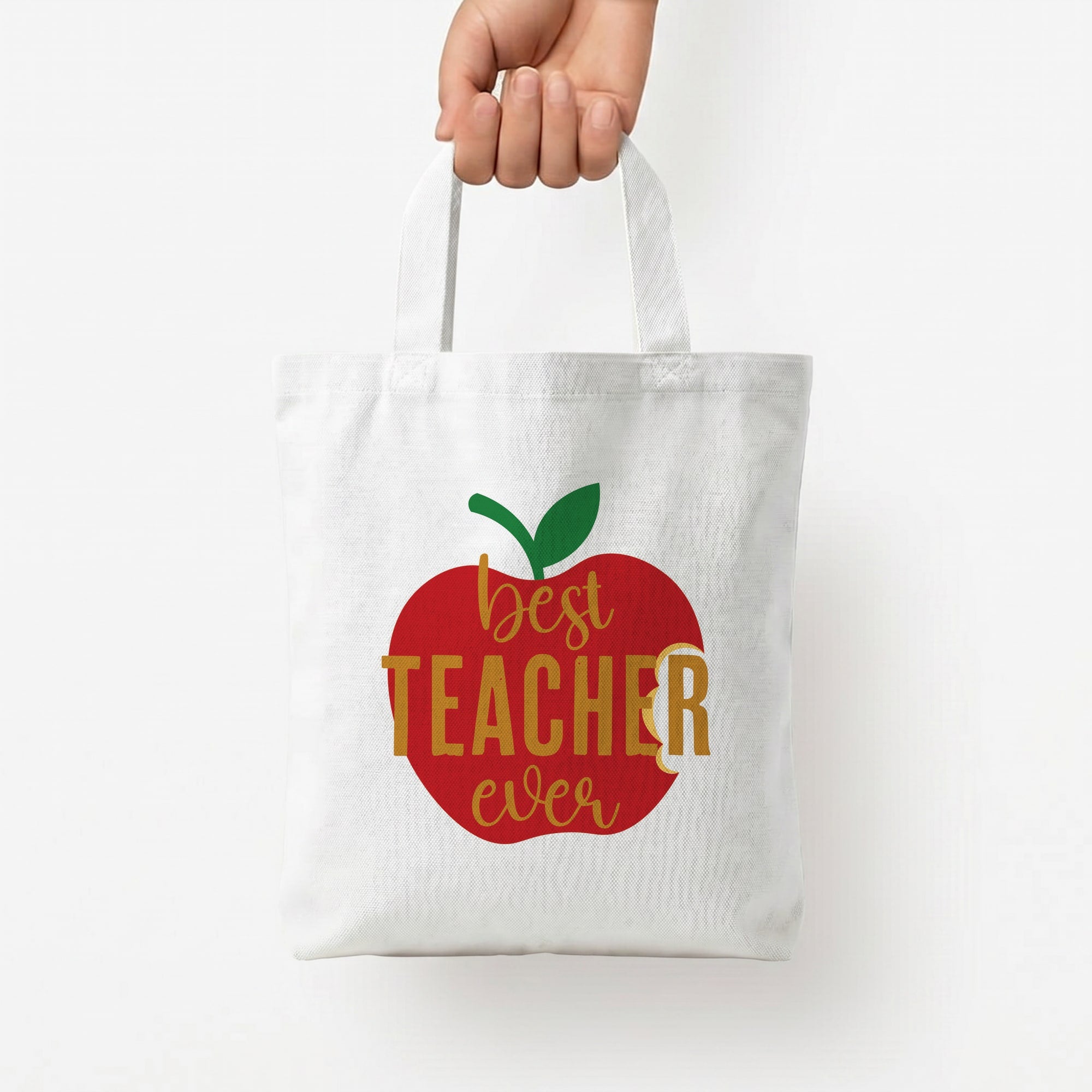 Apple Best Teacher Ever Tote Bag — White / Small