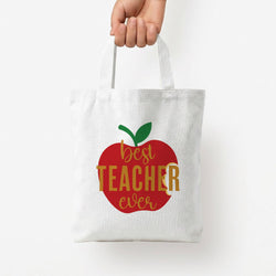 Apple Best Teacher Ever Tote Bag — White / Small