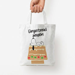 Cartoon Beagle Gingerbread House Tote Bag — White / Small