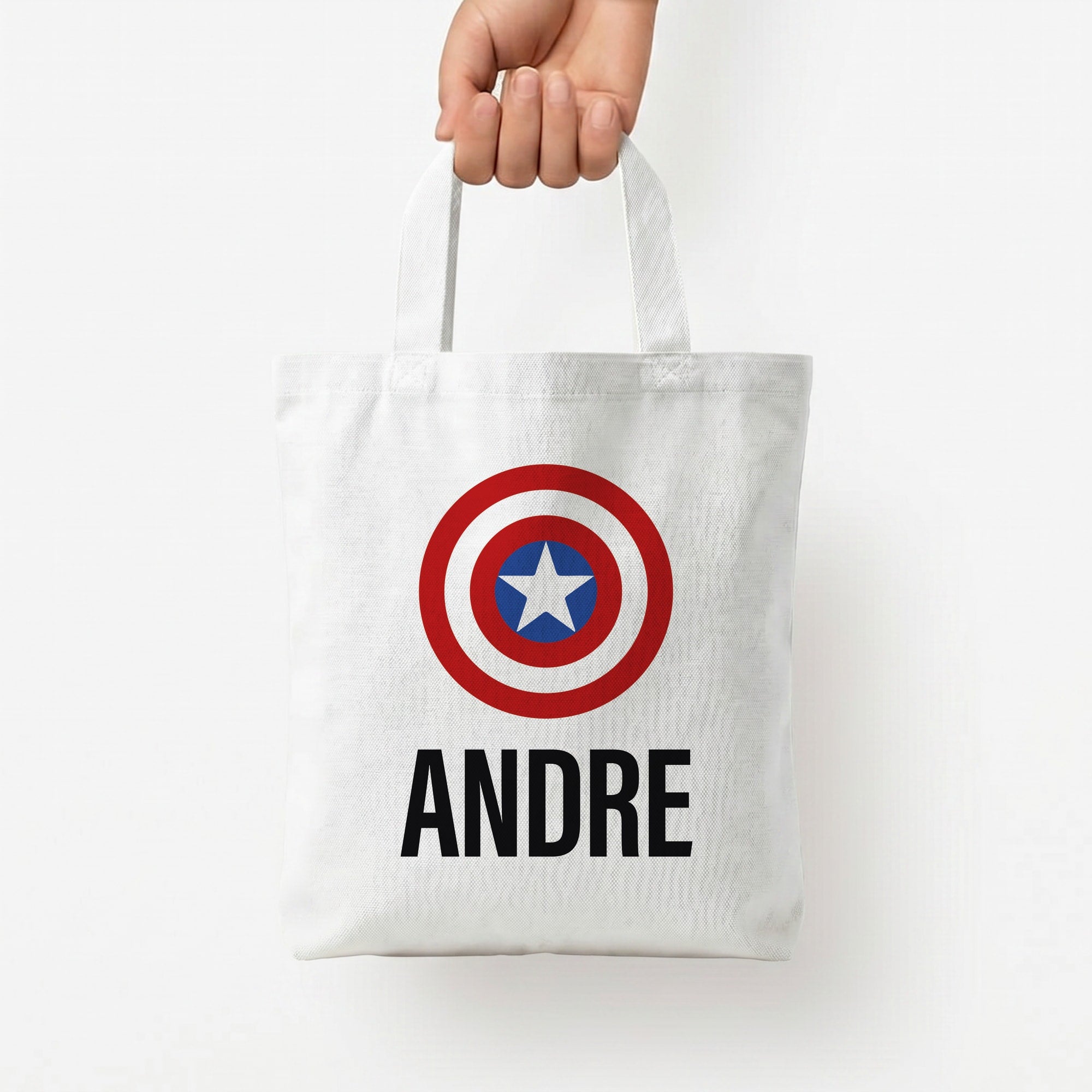 Captain America - Personalised Superhero Comic Tote Bag — White / Small