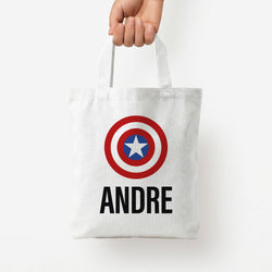 Captain America - Personalised Superhero Comic Tote Bag — White / Small