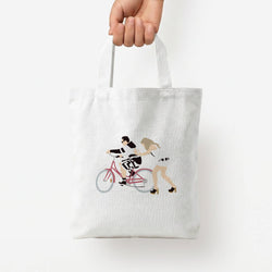 David Riding A Bike Tote Bag — White / Small