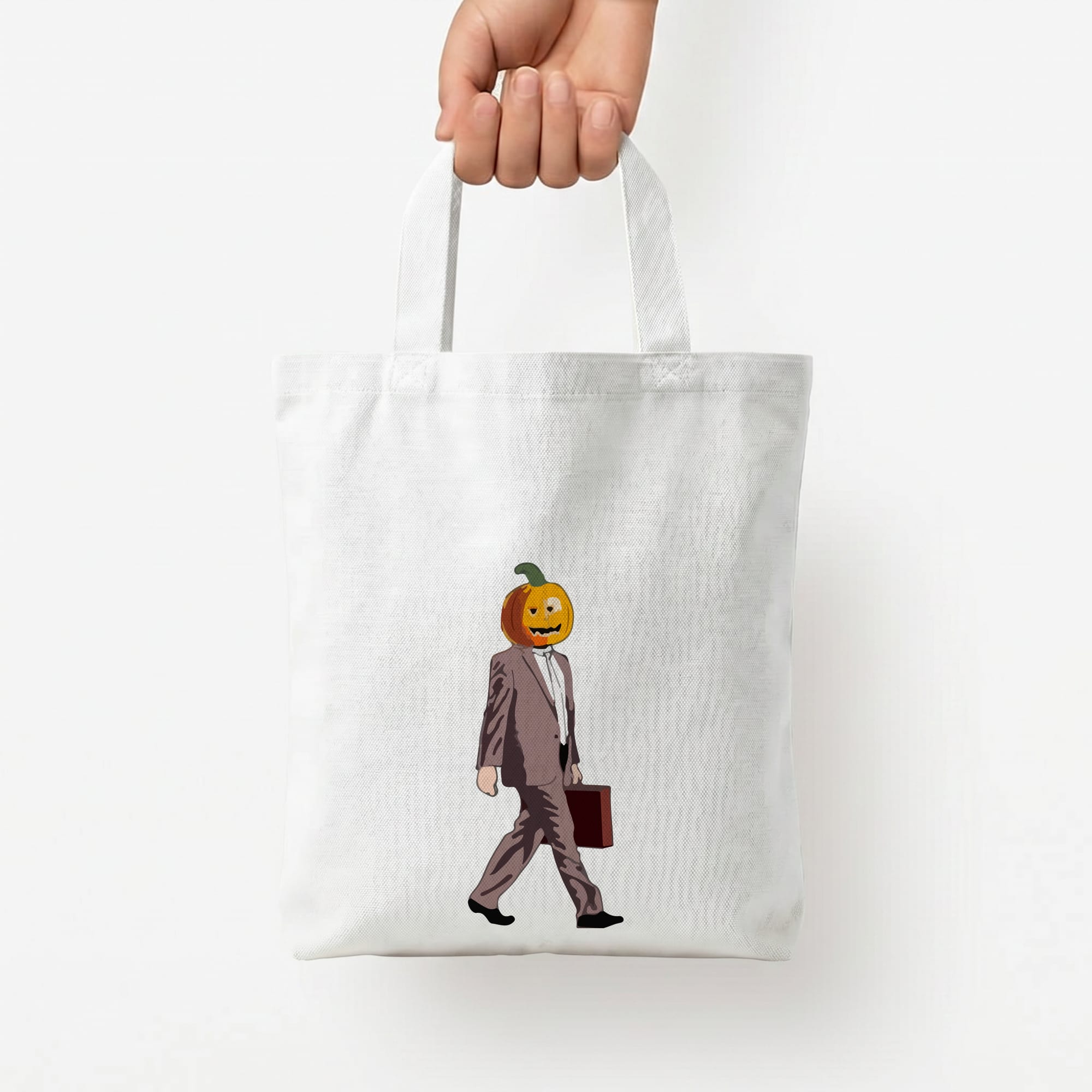 Dwight Pumpkin Head Tote Bag — White / Small