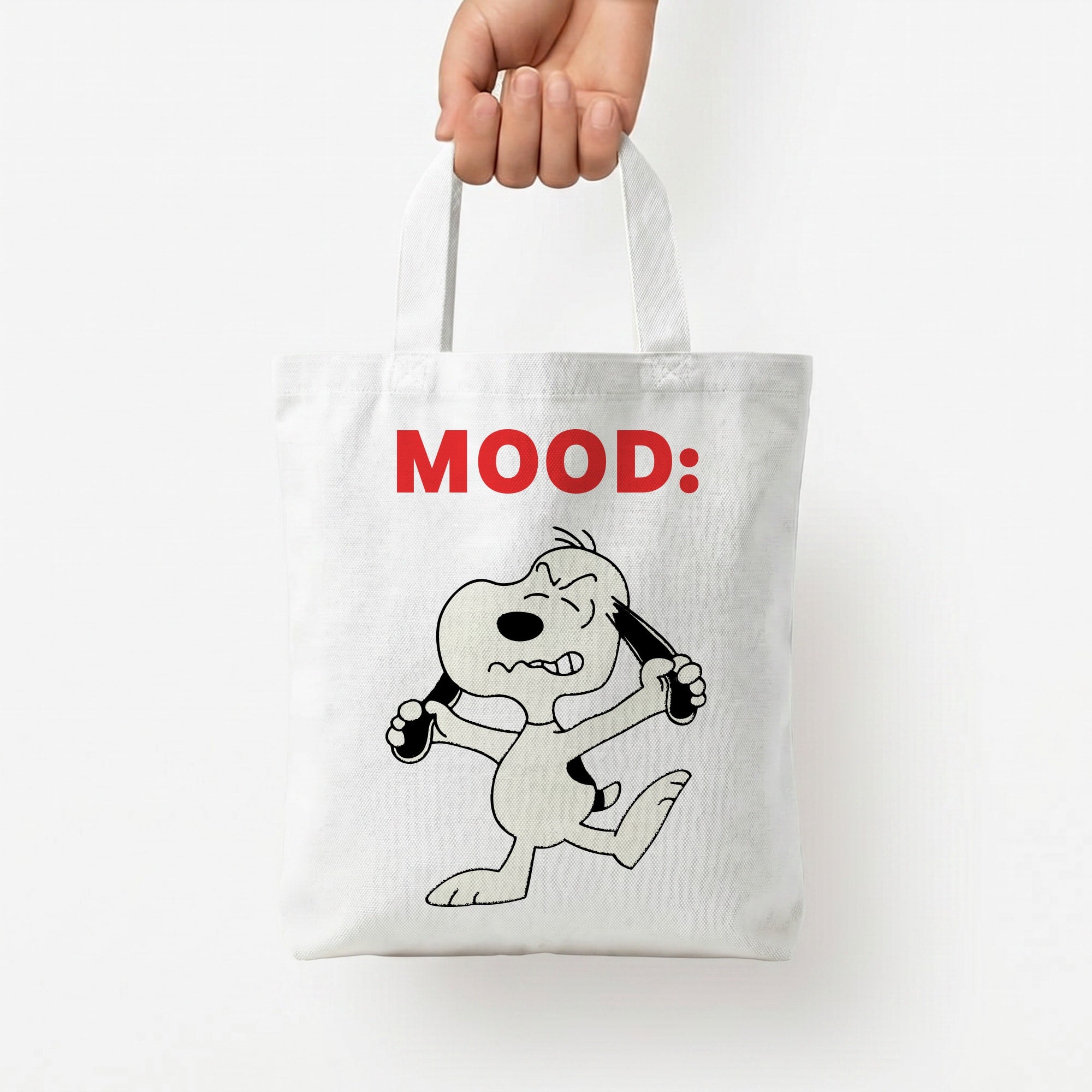 Mood Cartoon Beagle  Tote Bag — White / Small