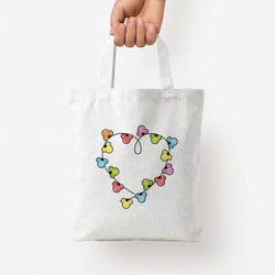 Cartoon Mouse Christmas Fairylights Heart Tote Bag — White / Small