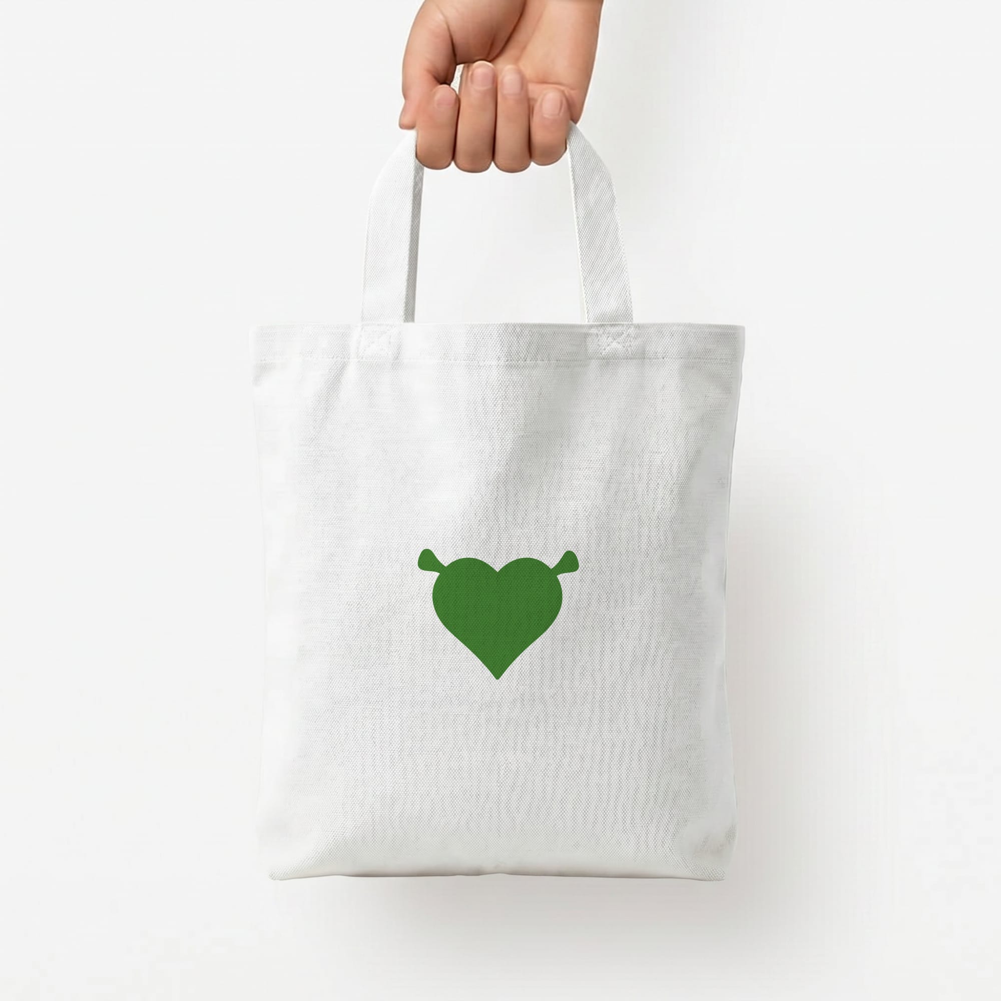 Green Ogre Heart Tote Bag — White / Small