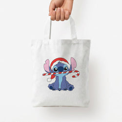 Cute Blue Alien Candycane Tote Bag — White / Small