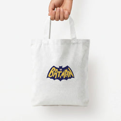 Bat Superhero Purple Logo Tote Bag — White / Small