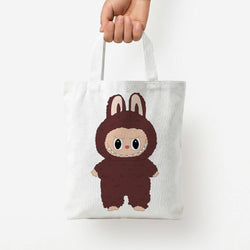 Cute Brown Monster Tote Bag — White / Small