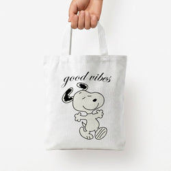 Good Vibes Cartoon Beagle Tote Bag — White / Small
