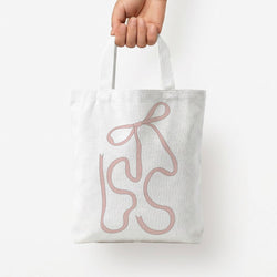 Pink Ribbon Tote Bag — White / Small