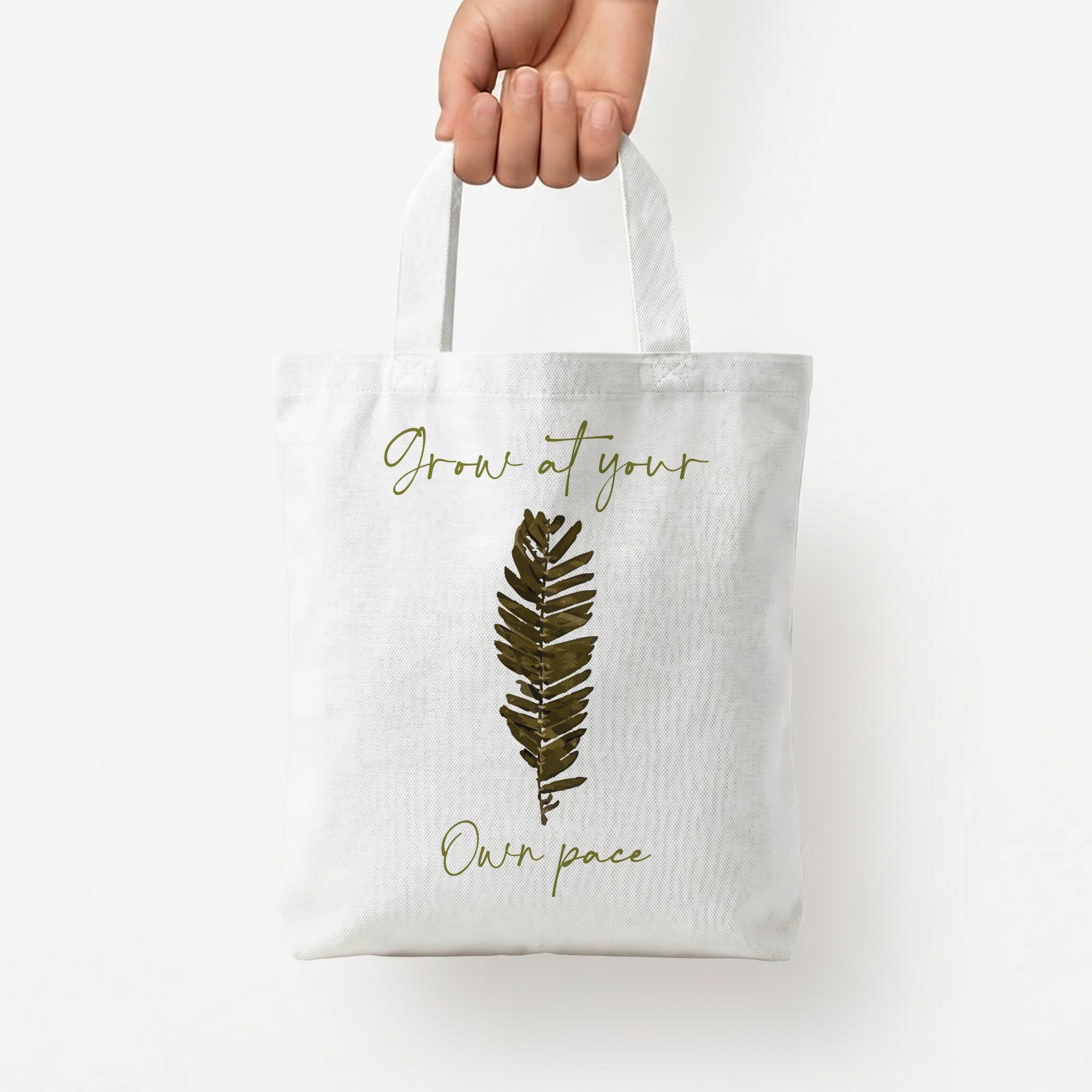 Grow At Your Own Pace Fern Tote Bag — White / Small