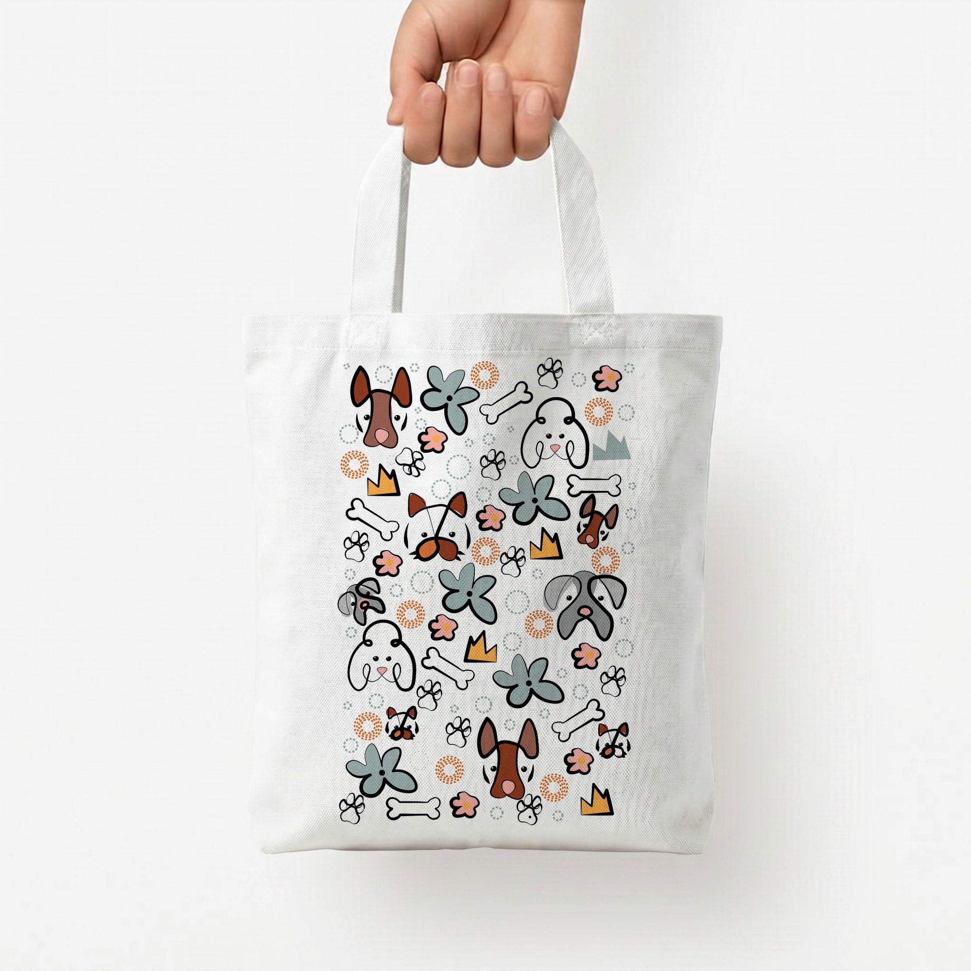 Bones and dogs - Dog Patterns Tote Bag — White / Small