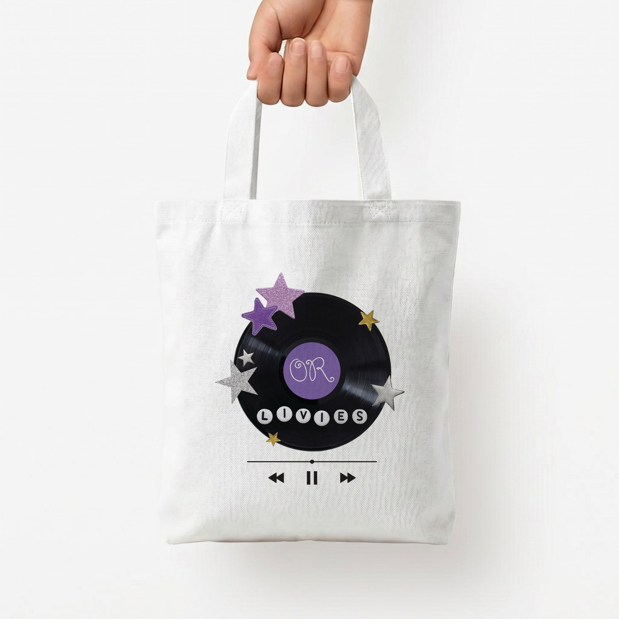 Amethyst Vinyl Scrapbook Tote Bag — White / Small