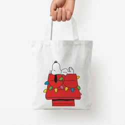 Cartoon Beagle Fairylights Tote Bag — White / Small