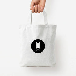 BTS logo Black - K Pop Tote Bag — White / Small