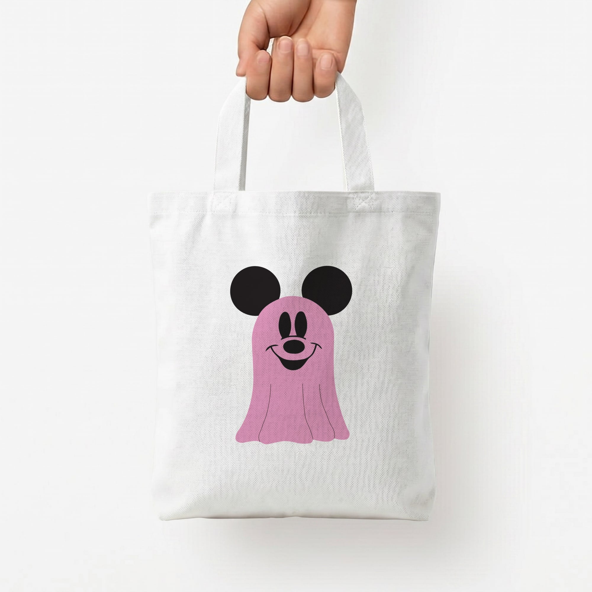 Mouse Ghost Pattern Halloween Tote Bag — White / Small
