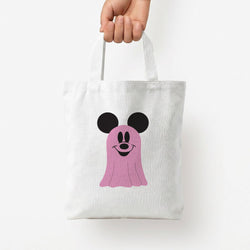 Mouse Ghost Pattern Halloween Tote Bag — White / Small
