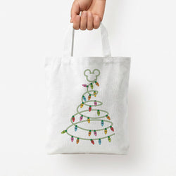 Cartoon Mouse Christmas Tree Lights Tote Bag — White / Small