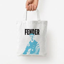 Fender Silhouette Blue Tote Bag — White / Small