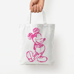 Sketched Mouse Outline Pink Tote Bag — White / Small