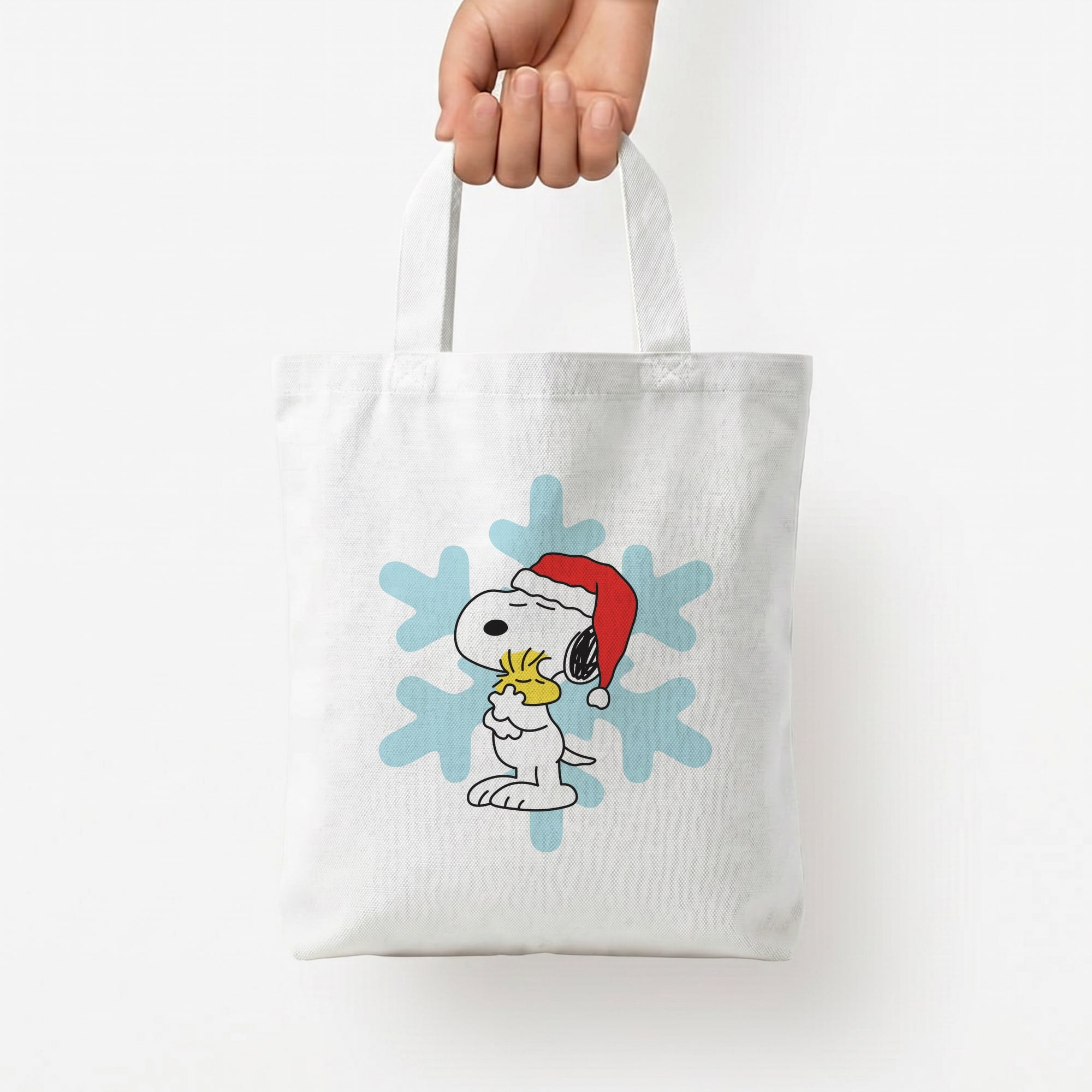 Christmas Cartoon Beagle And Bird  Tote Bag — White / Small