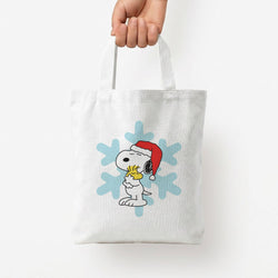 Christmas Cartoon Beagle And Bird  Tote Bag — White / Small