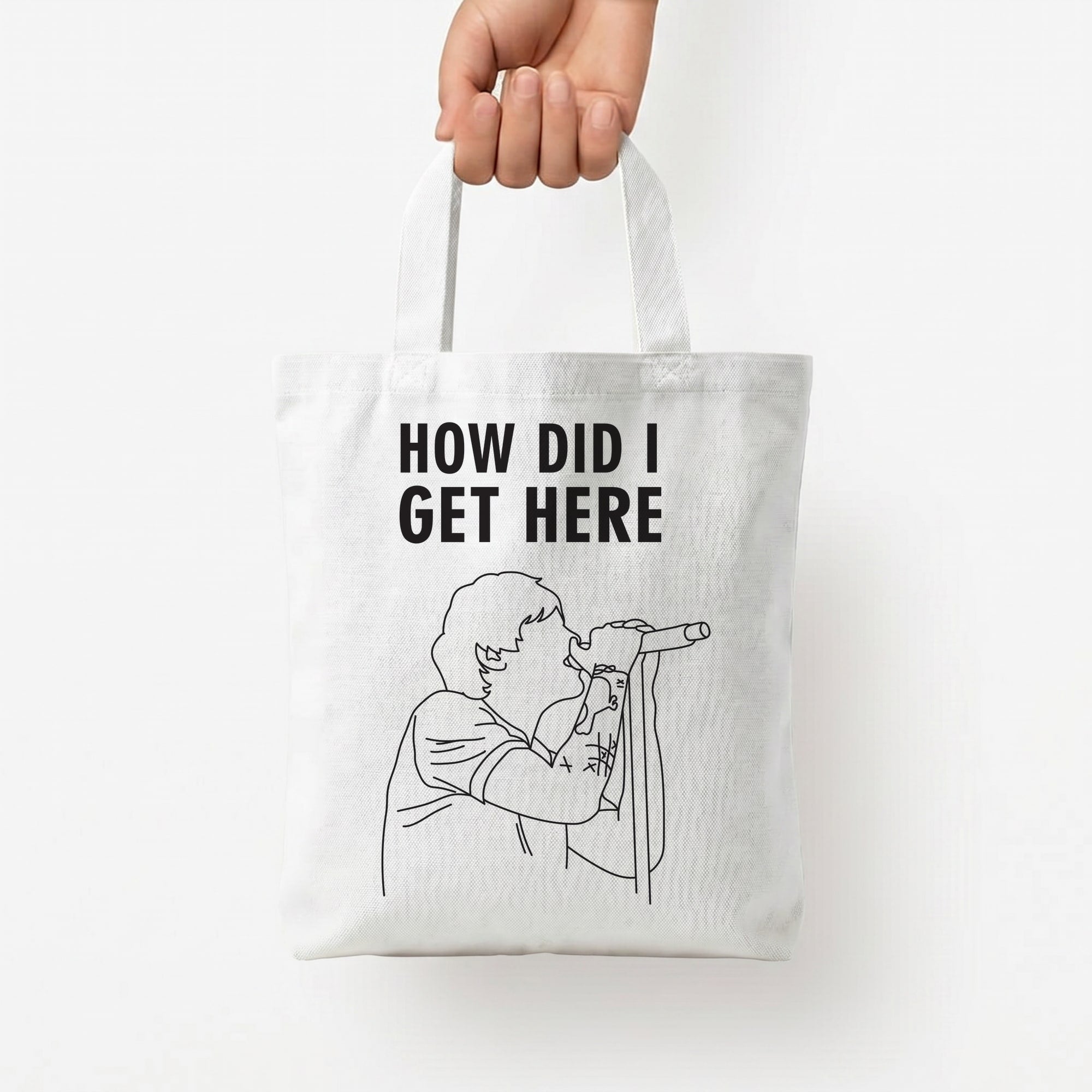 How Did I Get Here Outline Tote Bag — White / Small