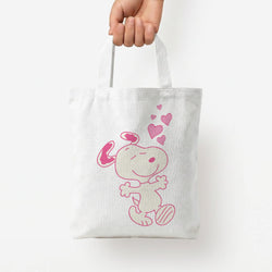 Cartoon Beagle Valentine Hearts Pattern Tote Bag — White / Small