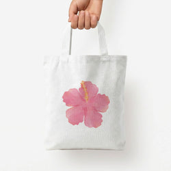 Pink Hibiscus Tote Bag — White / Small