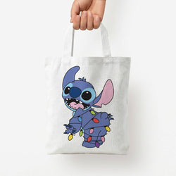 Cute Blue Alien Fairylights Tote Bag — White / Small