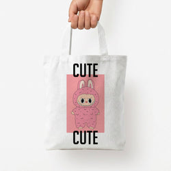 Cute Pink Monster Tote Bag — White / Small