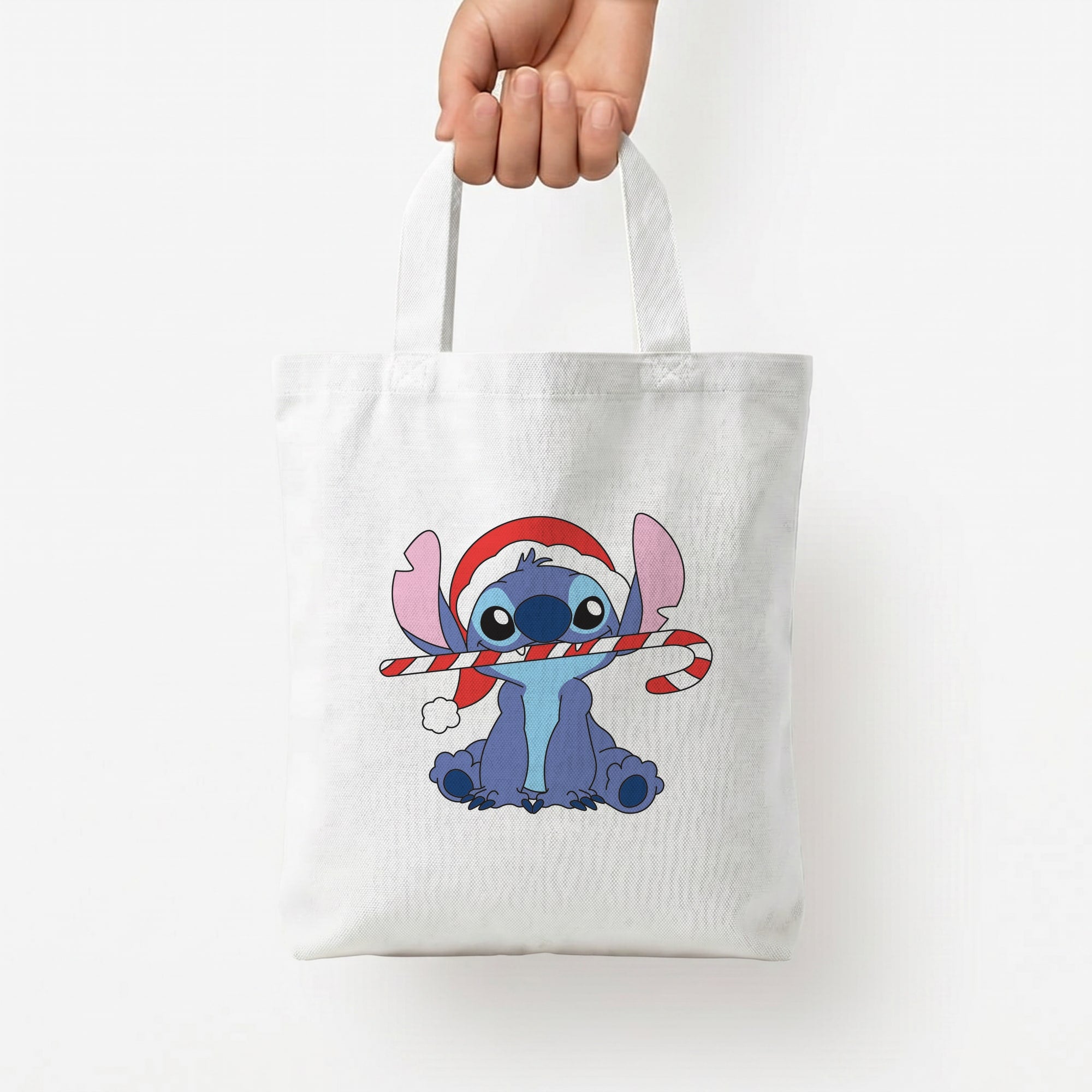 Cute Blue Alien Candycane Tote Bag — White / Small