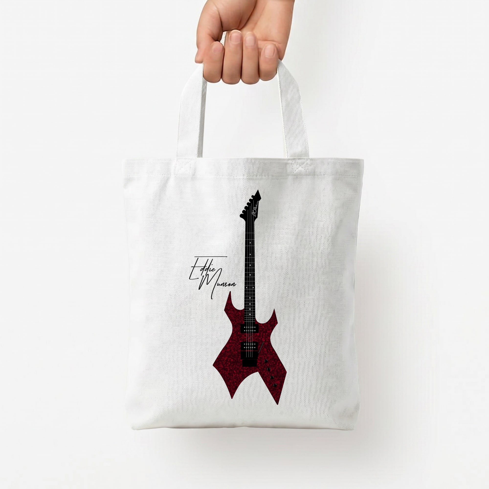 Eddie Munson Guitar Tote Bag — White / Small