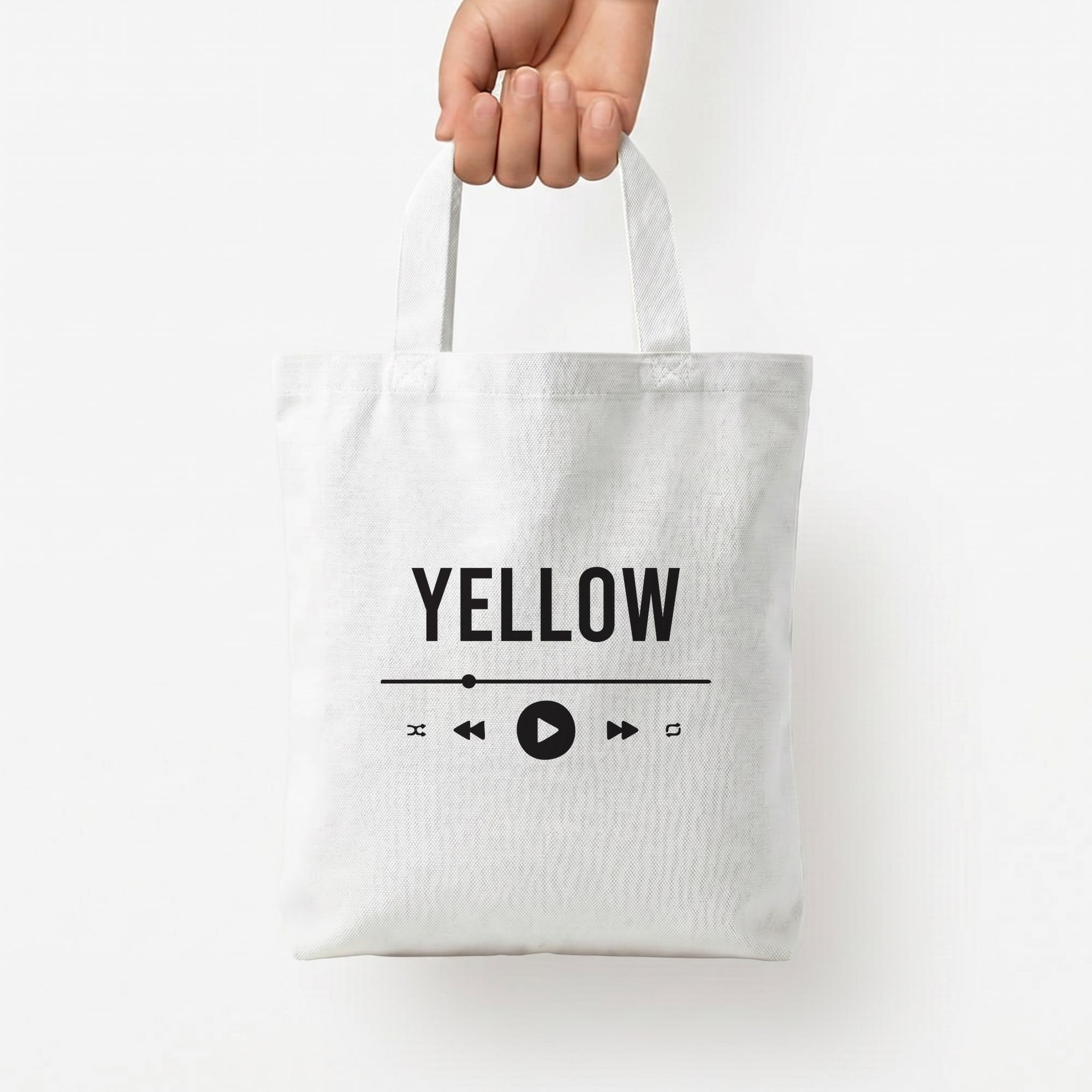 Yellow Music Player Tote Bag — White / Small