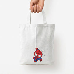 Blue Hanging Spider Hero Tote Bag — White / Small
