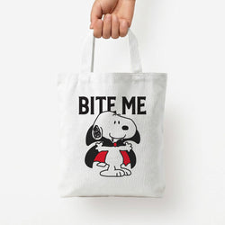 Bite Me Cartoon Beagle Tote Bag — White / Small