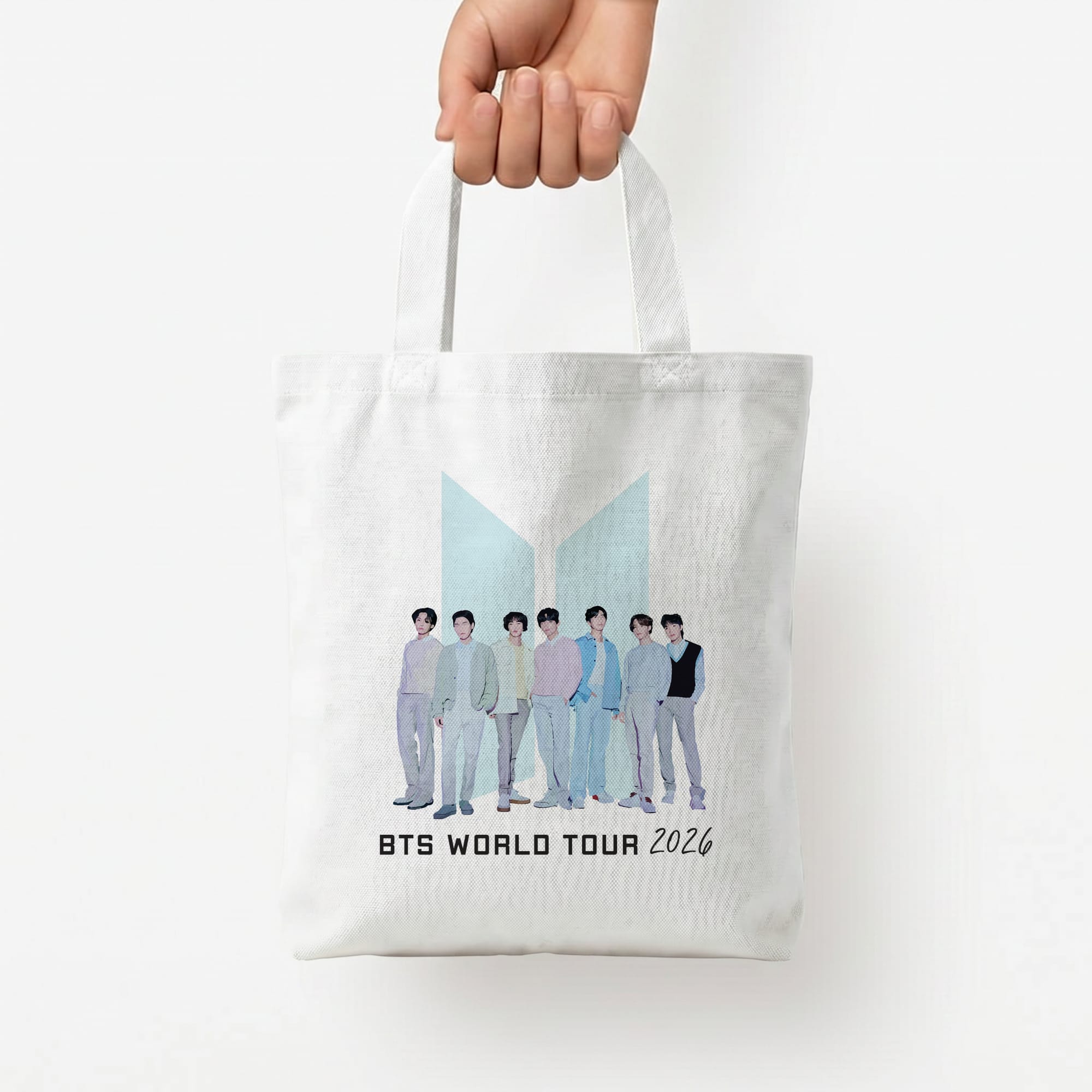 K-Pop Band Tour Pastel Blue Tote Bag — White / Small