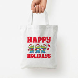 Happy Holidays Cute Green Aliens Tote Bag — White / Small