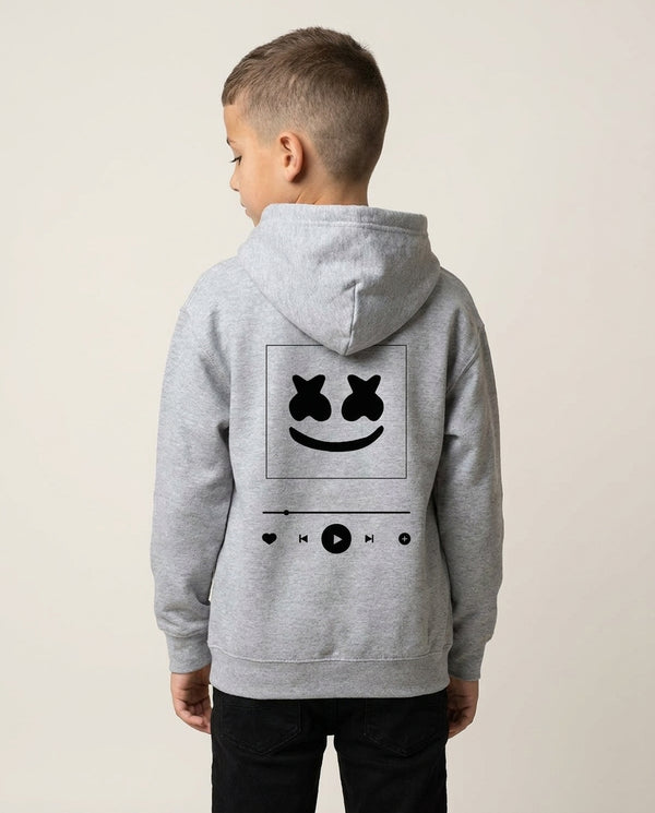 Helmet DJ Album Cover Kids Hoodie — Grey Back, worn