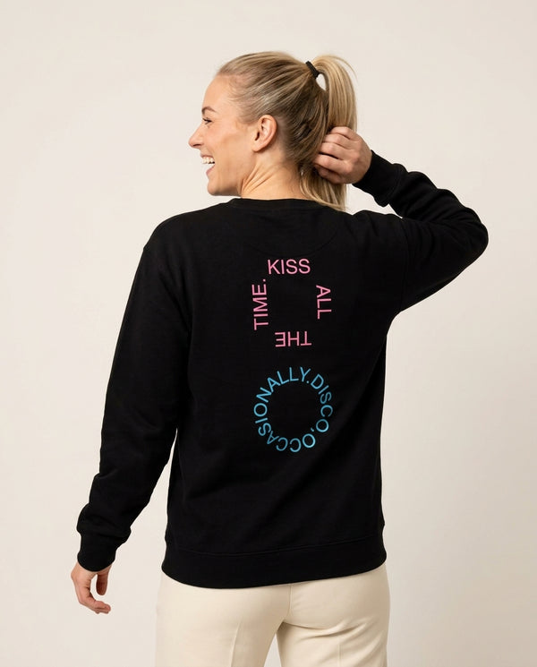 Kiss All Of The Time Sweatshirt — Black Back, worn