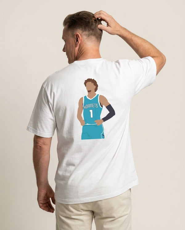 Lamelo - Basketball T-Shirt — White Back, worn